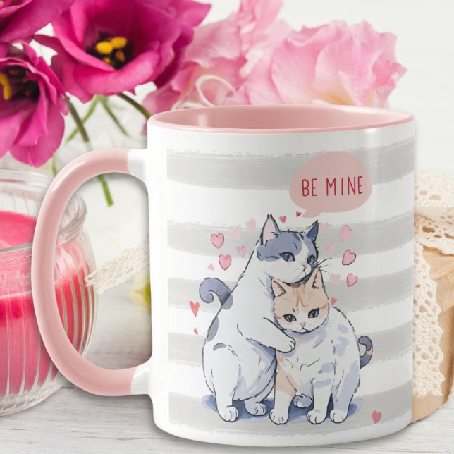 Mug Cute Cat Sweetheart Couple Be Mine Saint Valentin (Cute Cat Sweetheart Couple Be Mine Valentine's Day Mug)