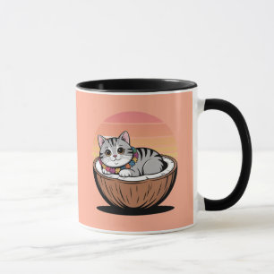 Mug Cute Cat with Hawaiian Lei Aloha Vibes Tropical