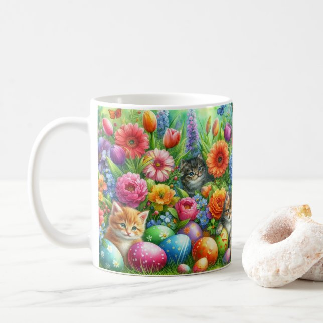 Mug Cute Cats in Flower Garden Easter  (Avec donut)