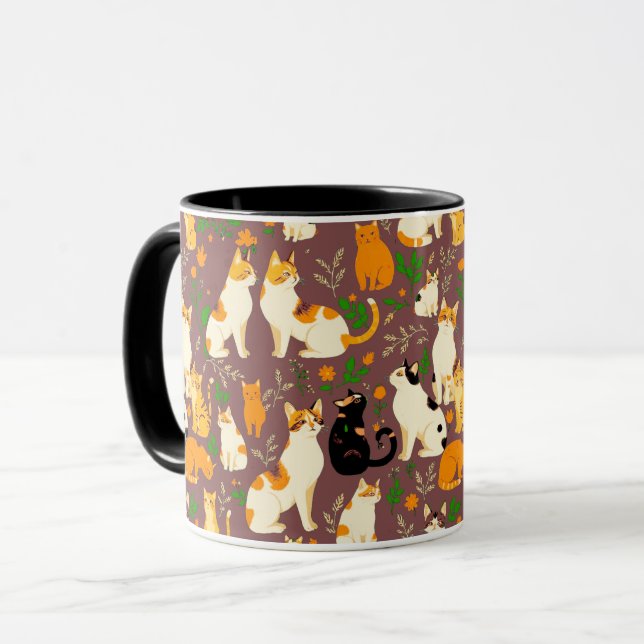 Mug Cute Cats sur un café Arrière - plan Brown (Devant gauche)
