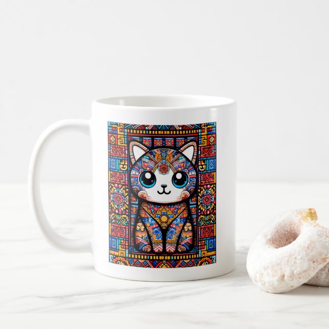 Mug Cute Chat avec charme Motif traditionnel (Avec donut)