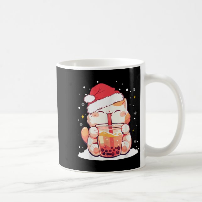 Mug Cute Chat Boba Lait Buble Thé Noël Santa Chapeau (Droite)