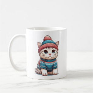 Mug Cute Chat en pull et beanie