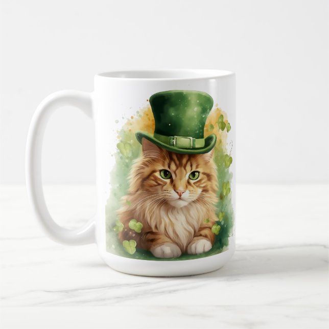 MUG CUTE CHAT FLUFFY HABILLÉ POUR JOUR DE LA SAINT PAT (Gauche)