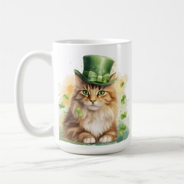 MUG CUTE CHAT FLUFFY HABILLÉ POUR JOUR DE LA SAINT PAT (Gauche)