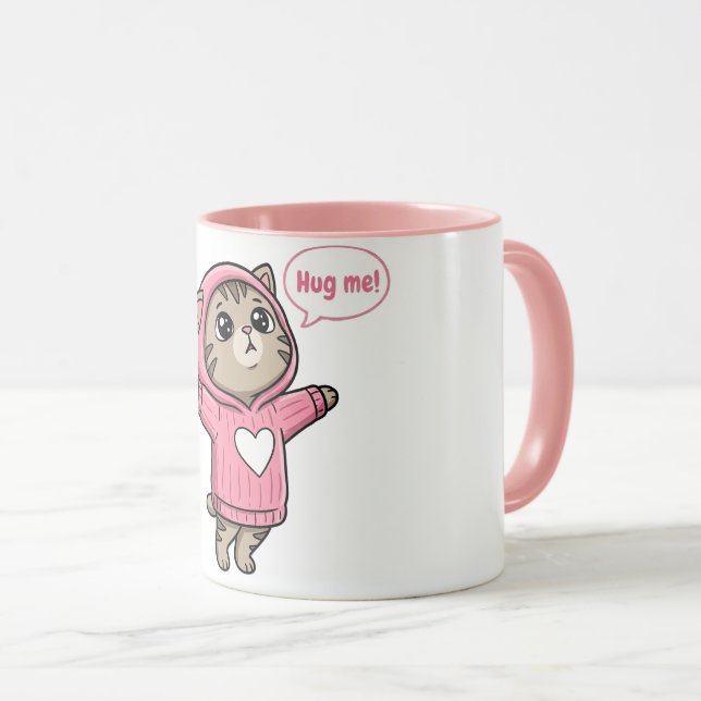 Mug Cute Chat M'embrasse Sweatshirt Rose Coeur  (Devant droit)