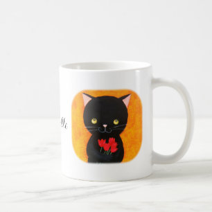 Mug Cute Chat noir avec Fleurs Amoureux des chats Nom 