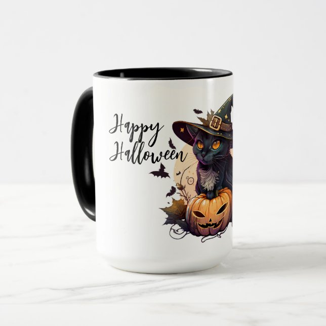 Mug Cute chat noir et Jack-o-lanterne (Devant gauche)