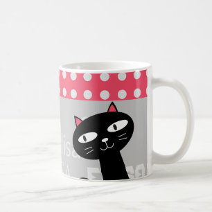 Mug Cute Chat Noir Pois Rose Ajouter Votre Nom