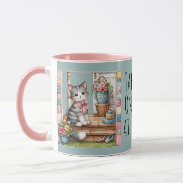 Mug Cute Chat sur Porch Flowwork (Gauche)