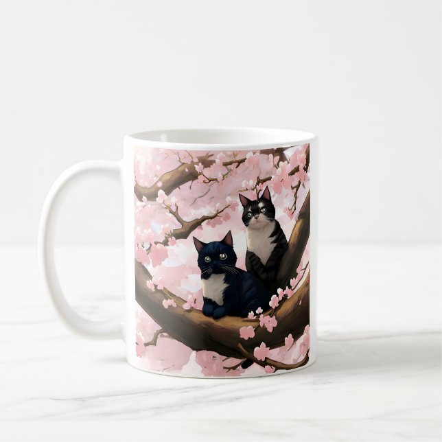 Mug Cute Chat Sur Un Arbre En Fleur De Cerise (Gauche)