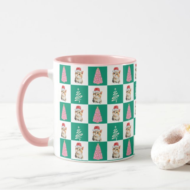 Mug Cute chaton chaton Père Noël Joyeuse fête des arbr (Avec donut)