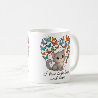 Mug Cute chaton gris avec papillons colorés