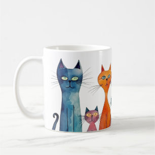 Mug Cute Chats Aquarelle Bleu Orange Vert Whimsical