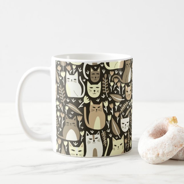 Mug Cute Chats Fun Floral Kitten Neutral Motif (Avec donut)