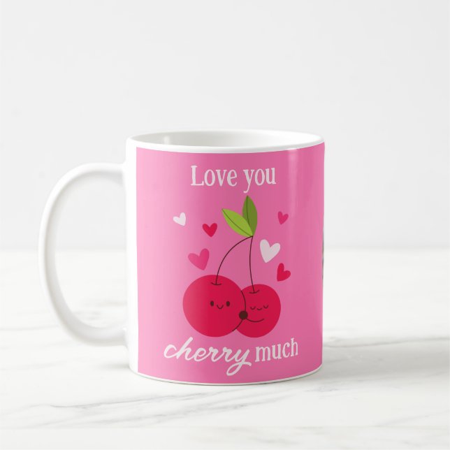 Mug Cute Cherries Love Hearts Photo Valentines Pink (Gauche)