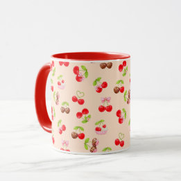 Mug Cute Cherry Dessert Pattern Sweet Aesthetic Design