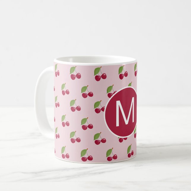 Mug Cute Cherry Pattern Personalised Monogram (Devant gauche)