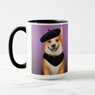 Mug Cute Chic Corgi Chien Portant Beret & Bandanna