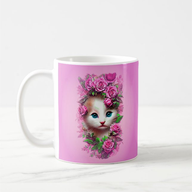 Mug Cute Chic Kitten Shabby aux roses roses roses (Gauche)