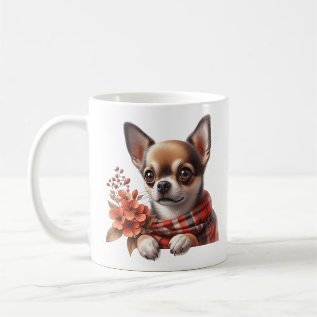 Mug Cute Chihuahua Dog Puppy with Flowers (Gauche)