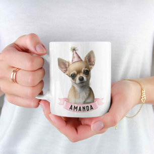 Mug Cute Chihuahua Girly rose Anniversaire avec nom Sw
