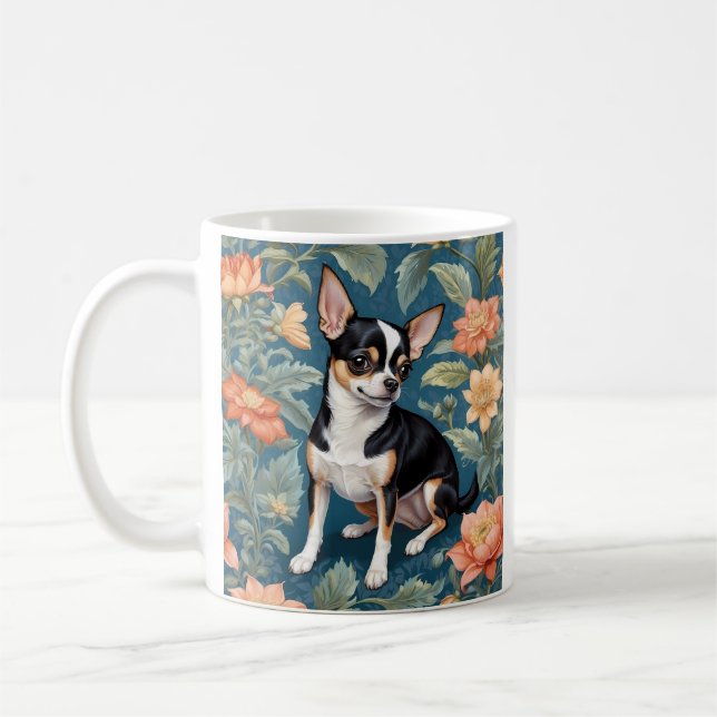 Mug Cute Chihuahua William Morris Inspiré Floral (Gauche)