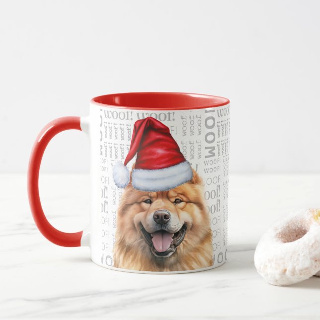 Mug Cute Chow Chow Chien Père Noël Woof Arrière - plan (Avec donut)