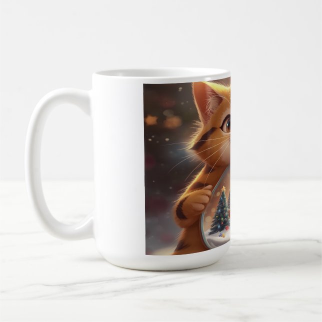 Mug Cute Christmas Cat Holding Snow Globe Art (Gauche)