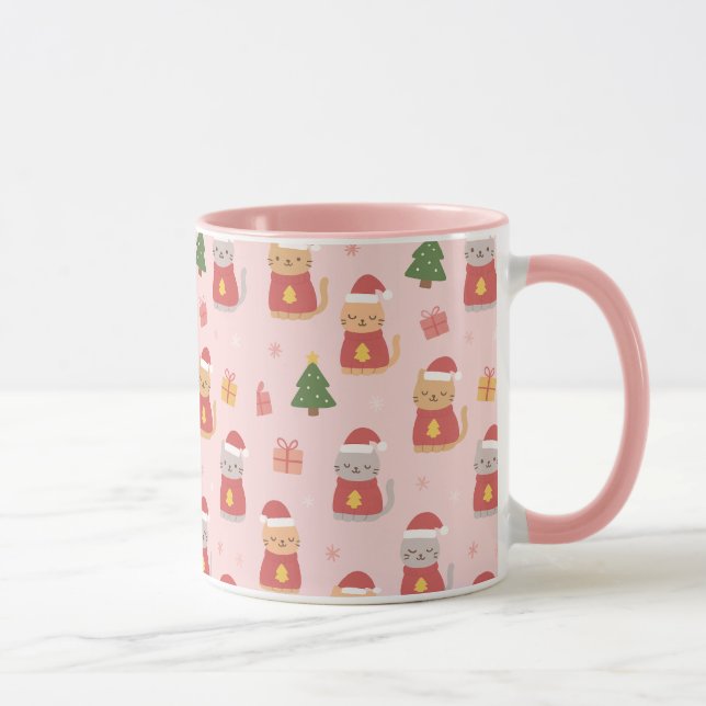Mug Cute Christmas Cats Pattern – Pink Holiday Design (Droite)