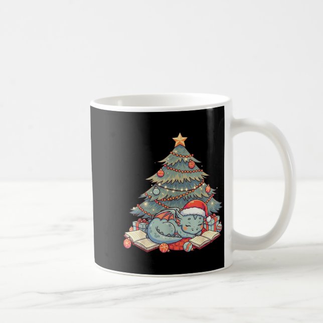 Mug Cute Christmas Dragon Sleeng Under Tree Books Love (Droite)