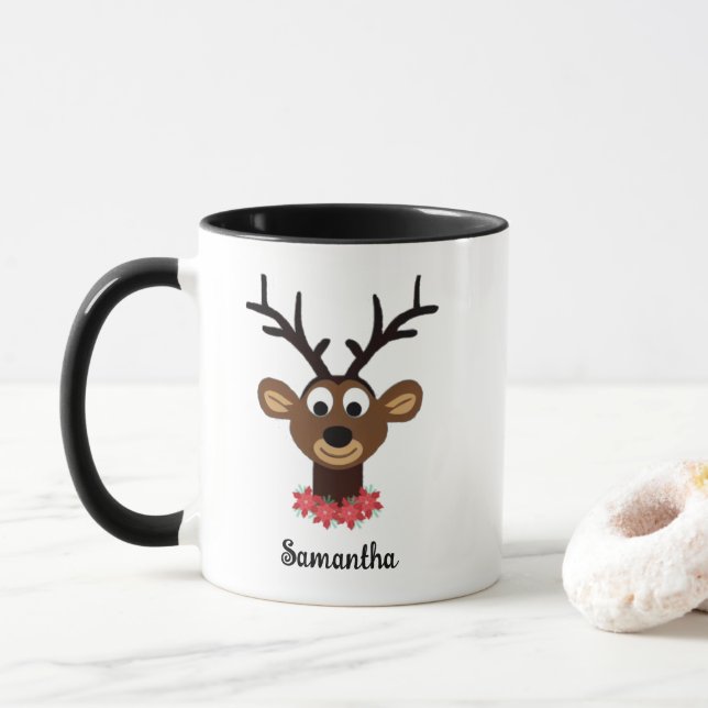 Mug Cute Christmas Reindeer Personnalisé Votre Nom (Avec donut)