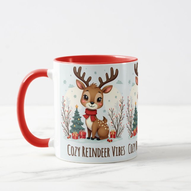 Mug Cute Christmas Reindeer Scene Snowy Forest (Gauche)