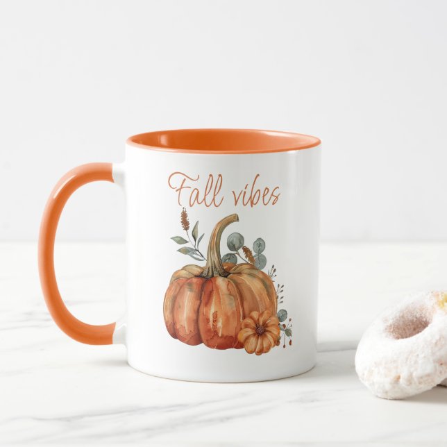 Mug Cute Citrouille saisonnier Aquarelle Chute Vibes C (Avec donut)