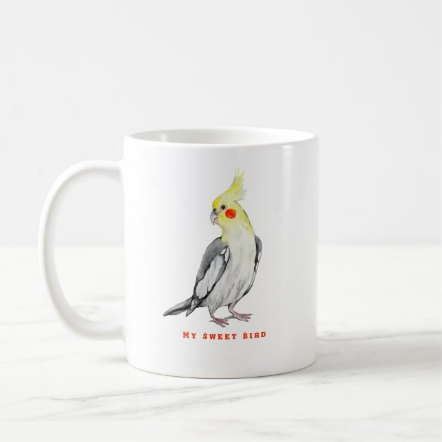 Mug Cute Cockatiel Aquarelle Parrot. (Gauche)