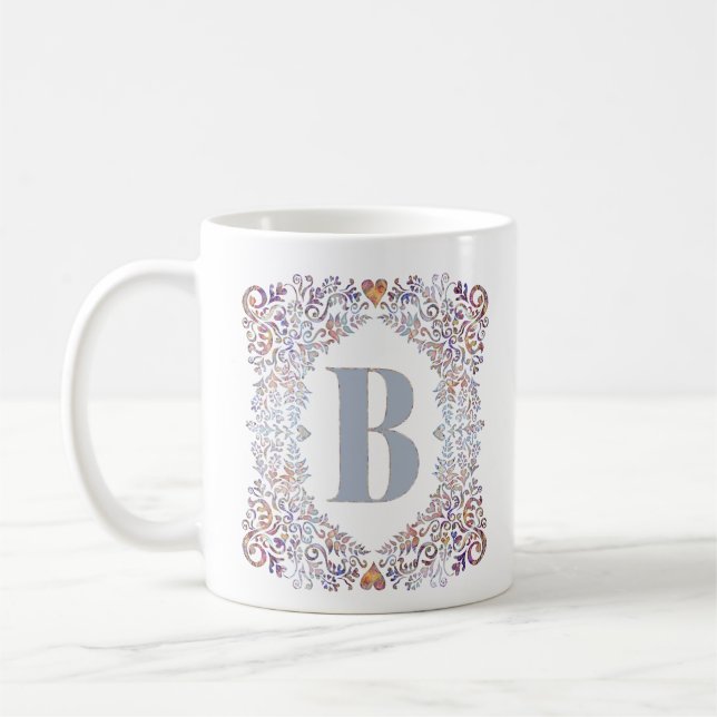 Mug Cute Coeurs modernes et Lettre encadrée Florale B (Gauche)