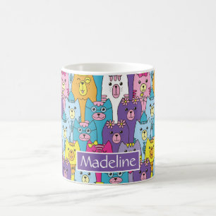 Mug Cute Colorée Cartoon Cats Motif Ajouter un nom