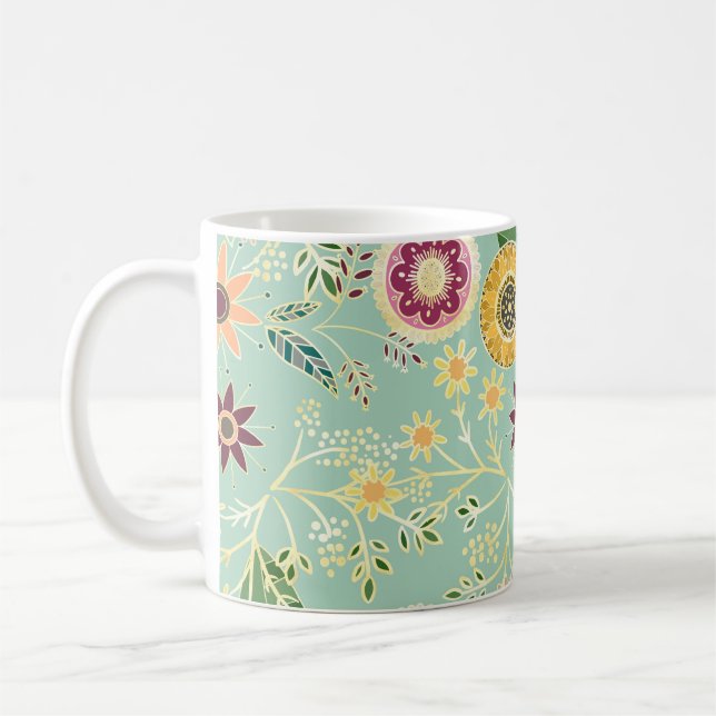 Mug Cute Colorful Folk Floral Original Golden (Gauche)