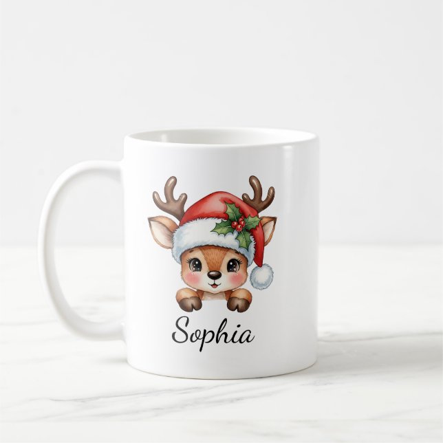 Mug Cute Coquette Floral Reinder de Noël (Gauche)