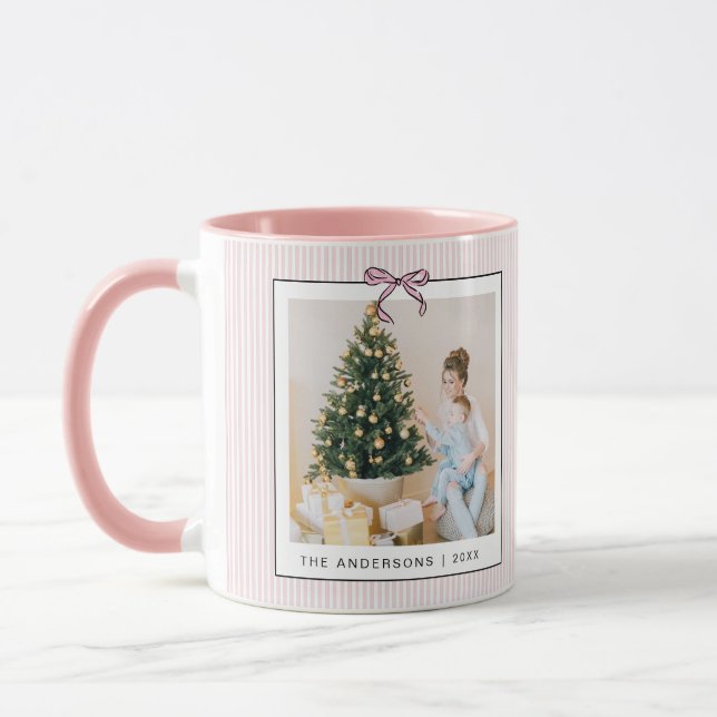Mug Cute Coquette Pink Bow Photo Christmas (Gauche)