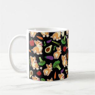 Mug Cute Corgi et légumes Motif alimentaire Noir