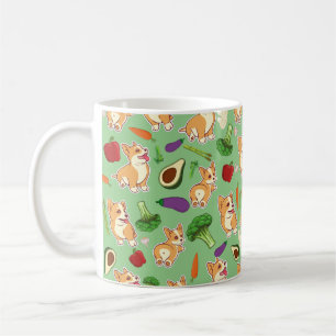 Mug Cute Corgi et légumes Motif alimentaire Vert