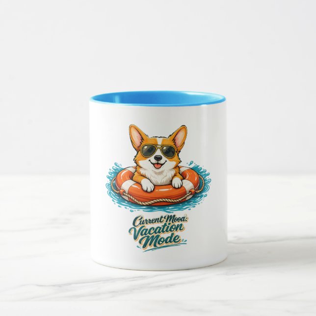 Mug Cute Corgi "Vacation Mode" Summer Design (Centre)