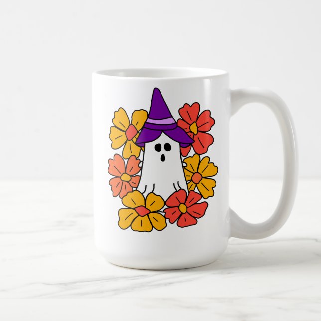 Mug Cute couronne de fleurs de fantôme d'Halloween (Droite)