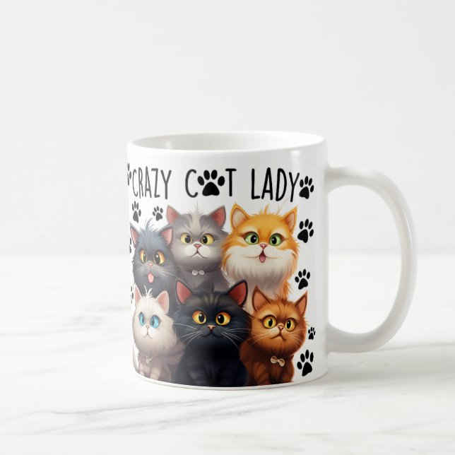 Mug Cute Crazy Chat Dame, Amoureux de les chats, J'aim (Droite)