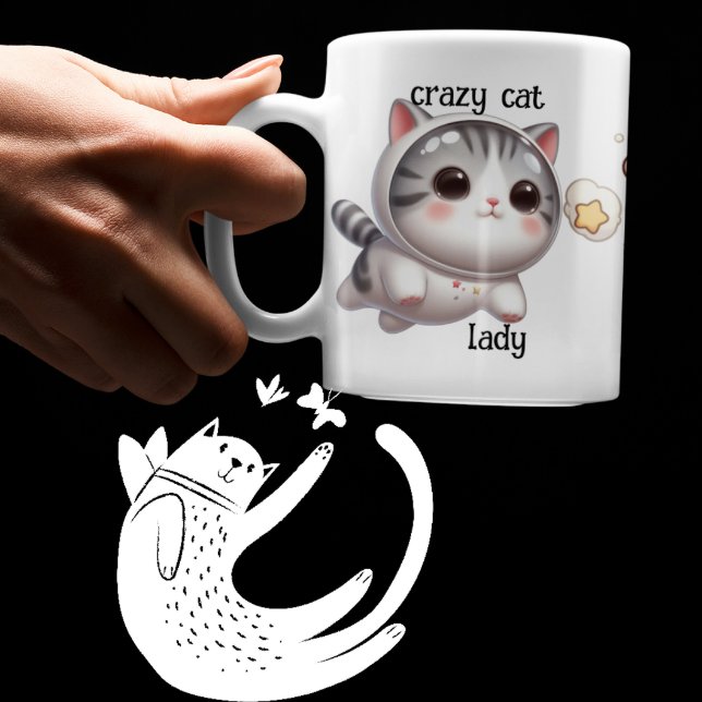Mug Cute Crazy Chat Lady Cute Space Chat sur Rocketshi (Créateur téléchargé)
