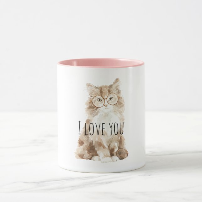 Mug Cute Cream Cat with Glasses (Centre)