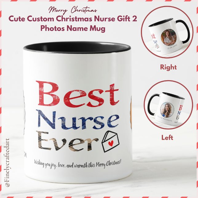 Mug Cute Custom Christmas Nurse Gift 2 Photos Nom (Créateur téléchargé)