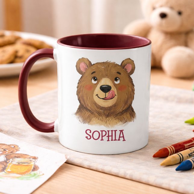 Mug Cute Custom Name Bear Woodland Animal Kids (Créateur téléchargé)