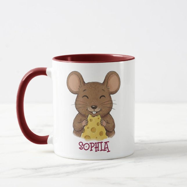 Mug Cute Custom Name Mouse Woodland Animal Kids (Gauche)